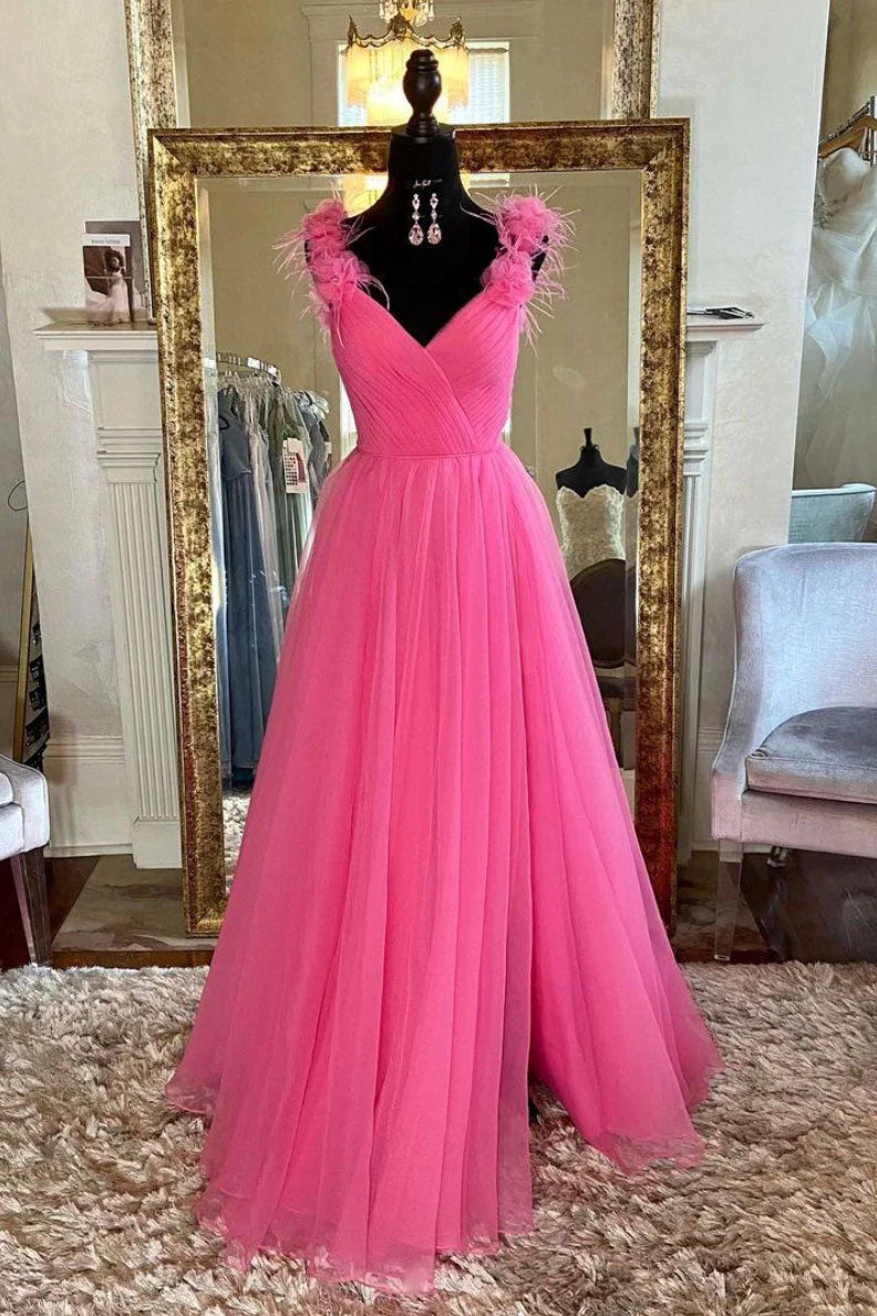 Online Only V-Neck Florals Straps A-Line Party Prom Dress