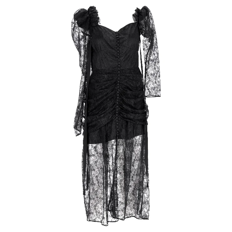Best Seller Magda Butrym Lace Detail Midi Off-Shoulder Dress in Black Silk