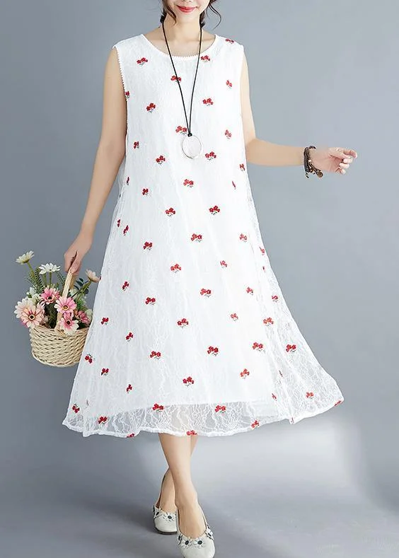 Markdown Madness Elegant white lace dresses embroidery Maxi summer Dresses