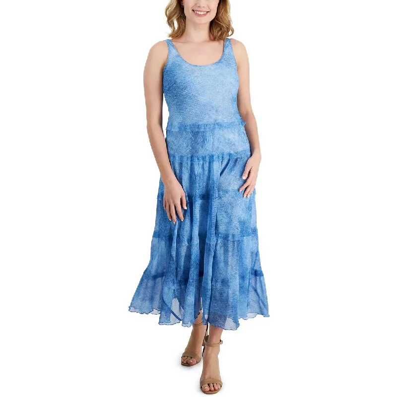 Fantastic Deals Plus Womens Multi Tiered Sleevelss Fit & Flare Dress