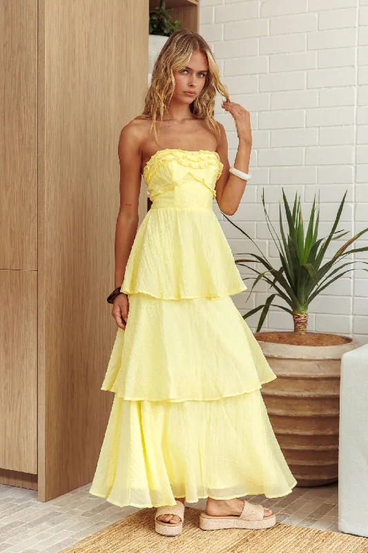 Great Bargains Top It Off Strapless Frill Trim Maxi Dress Butter