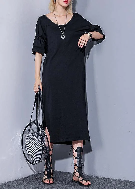 Flash Deals DIY black cotton clothes v neck Robe summer Dress