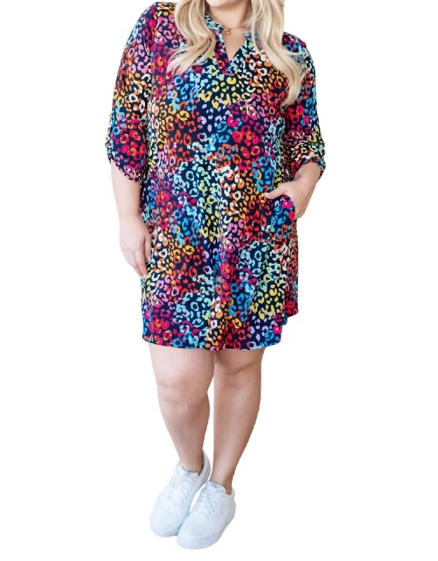 Blowout Deals Lizzy Dress - Plus In Navy Leopard Multi-Color
