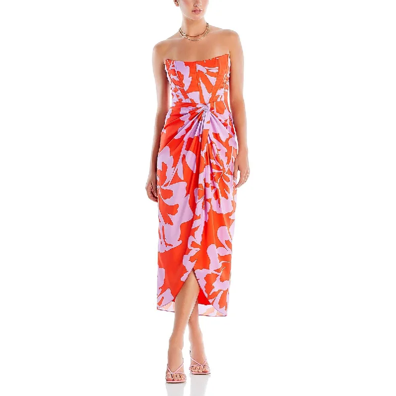 Mega Deal Womens Printed Ruched Midi Dress