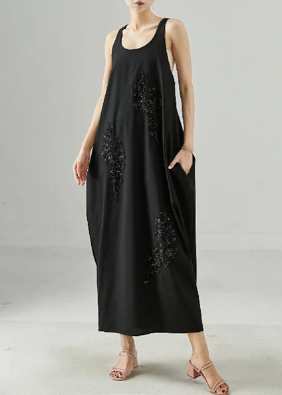 Discount Deals Women Black Sequins Nail Bead Cotton Cami Dresses Summer
