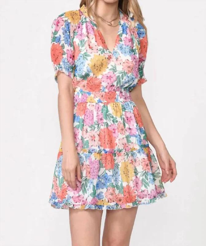 Special Savings Vonnie Floral Chiffon Dress In Blue Floral