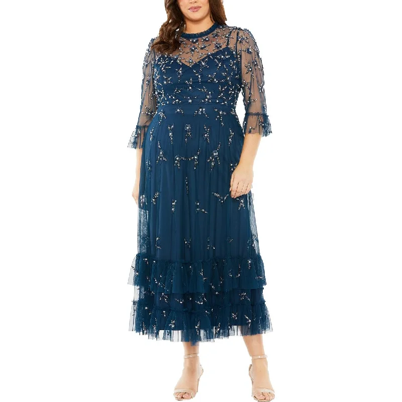 Bargain Blast Plus Womens Embellished High Neck Evening Dress