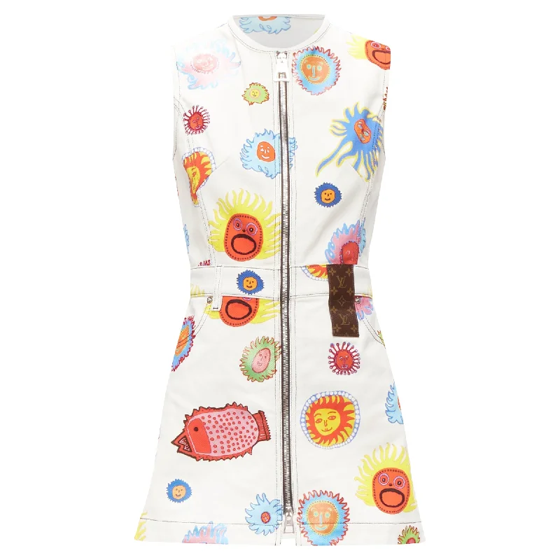 Inventory Reduction Louis Vuitton yayoi kama sun faces denim monogram zip dress