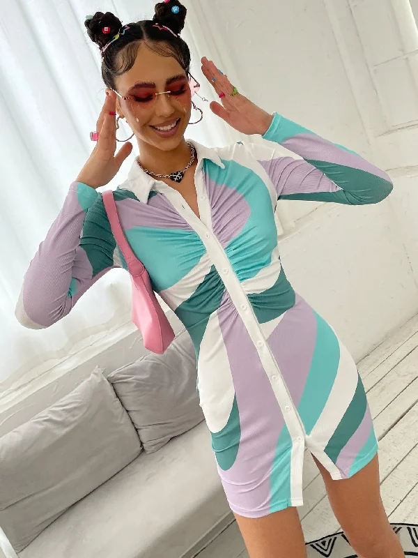 Fantastic Offers KittenAlarm - Colorful Button Front Ruched Bust Bodycon Dress