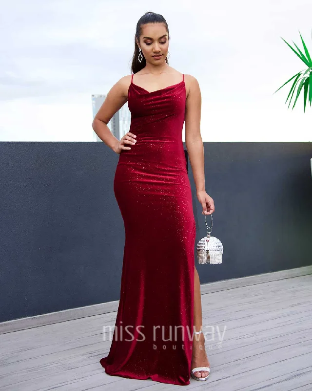 Price Rollback Cherise  Sparkle Velvet Gown - Wine