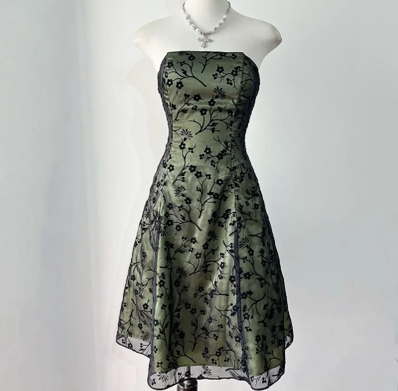 Year-End Clearance Green Strapless A-Line Tulle Short Party Dress Vintage Homecoming Dress, DP4528 Year-End Clearance Green Strapless A-Line Tulle Short Party Dress Vintage Homecoming Dress, DP4528