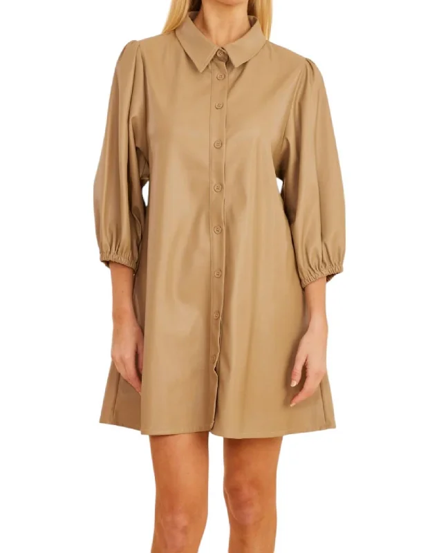 Massive Deals Vegan Leather Tunic Dress In Taupe