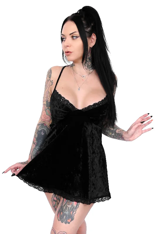 Savings Bonanza Lingerie Slip Dress - Black Velvet