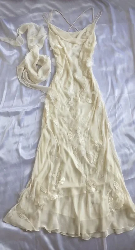 Price Slash Vintage Ivory Straps Floral Charming Party Dress, DP2085