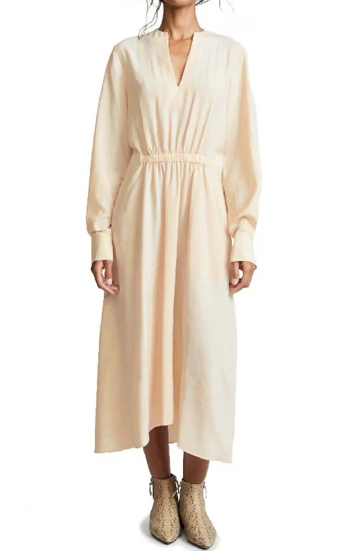 Deal Dash Crinkle Asymmetric Midi Dress In Beige