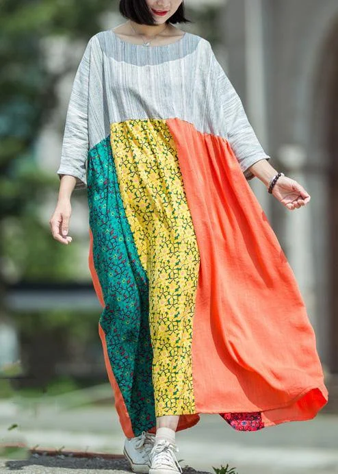 TIME-Limited Offer DIY o neck patchwork linen outfit Runway multicolor Dress summer TIME-Limited Offer DIY o neck patchwork linen outfit Runway multicolor Dress summer