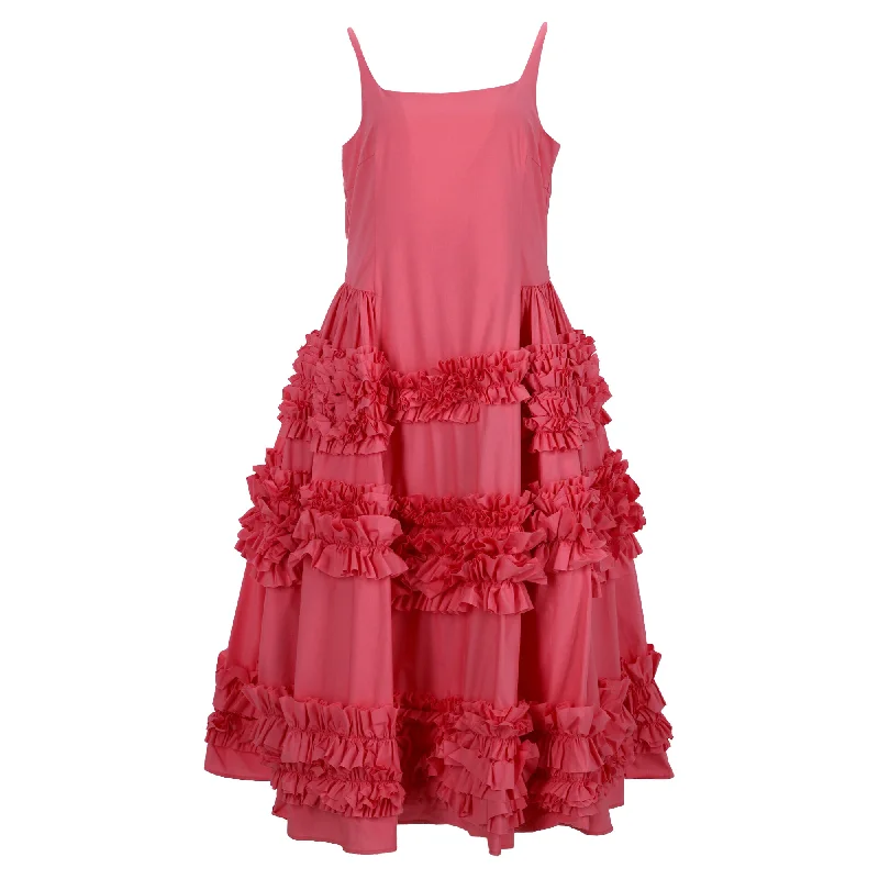 Lowest Price Molly Goddard Angie Ruffled Tiered Midi Dress in Pink Cotton