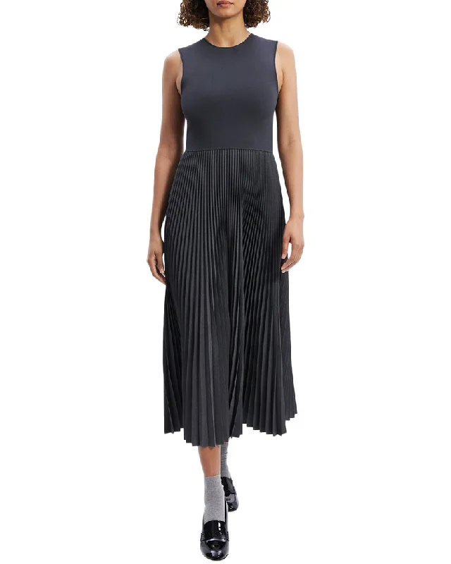 Midnight Madness Theory Wool-Blend Pleat Dress