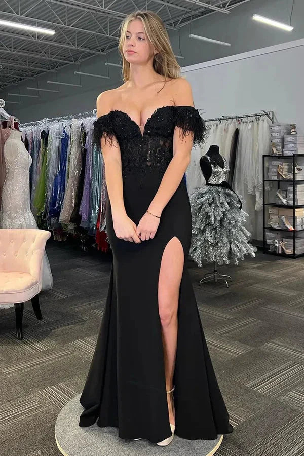 Reduced Prices Chic Feather Off-Shoulder Mermaid Party Prom Dress