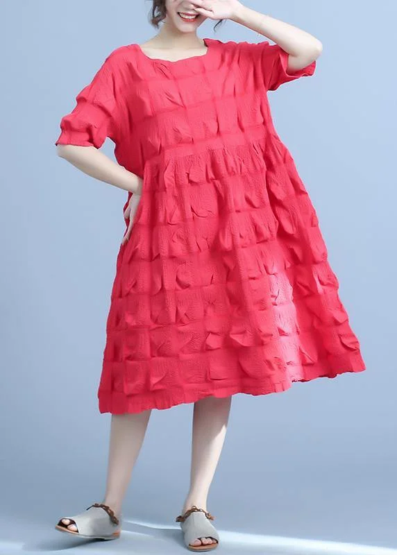 Online Specials Casual Pleated Loose Unique cotton outfit red Short Sleeve Summer Dress Online Specials Casual Pleated Loose Unique cotton outfit red Short Sleeve Summer Dress