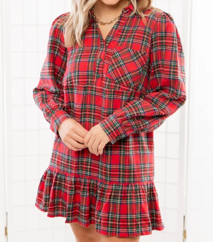 New Markdowns Plaid Tiered Mini Shirt Dress