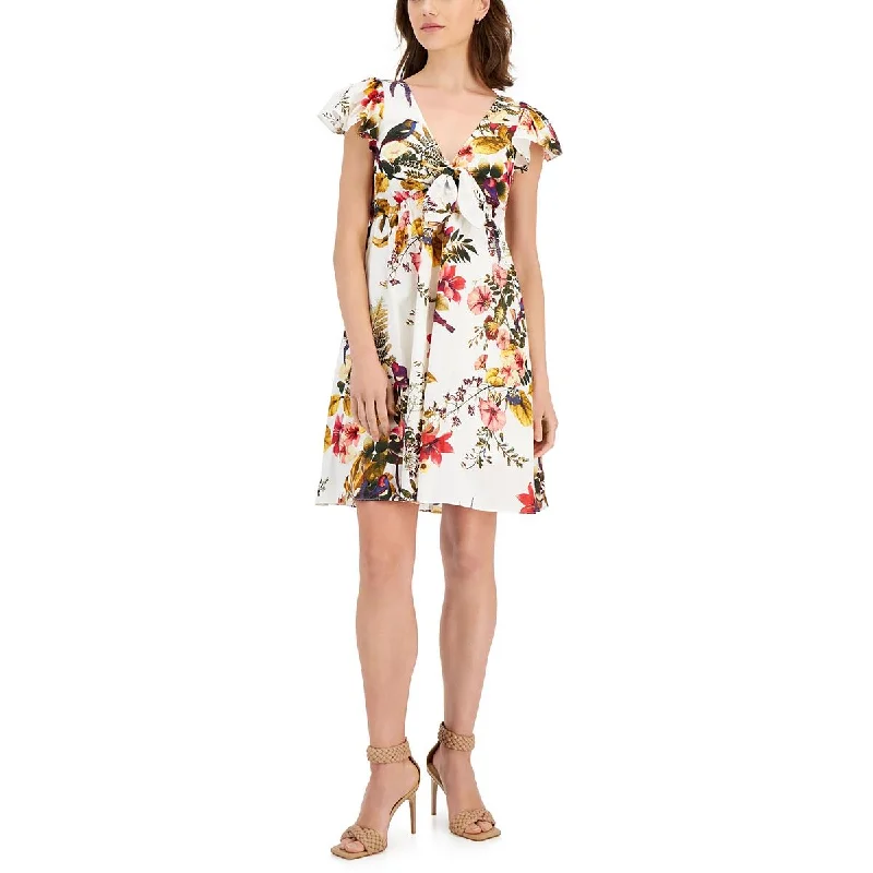 Act Fast Taylor Womens Petites Cotton Tie-Front Mini Dress
