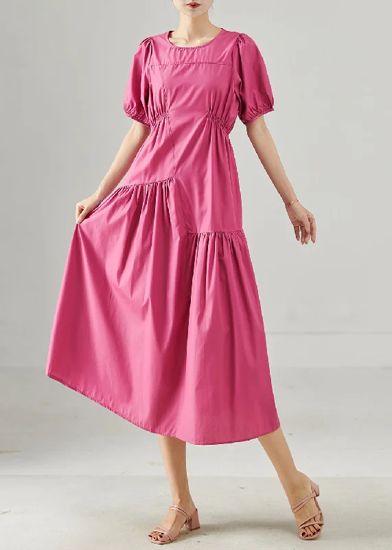 Online Only Modern Rose Asymmetrical Wrinkled Cotton Long Dresses Summer
