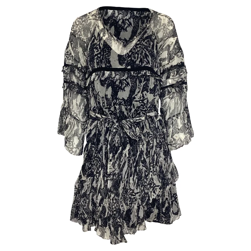 Year-End Clearance IRO Clash Chiffon Ruffle Mini Dress in Black Viscose