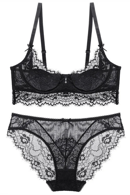 Deal Dash Sexy Black Lace Lingerie Set