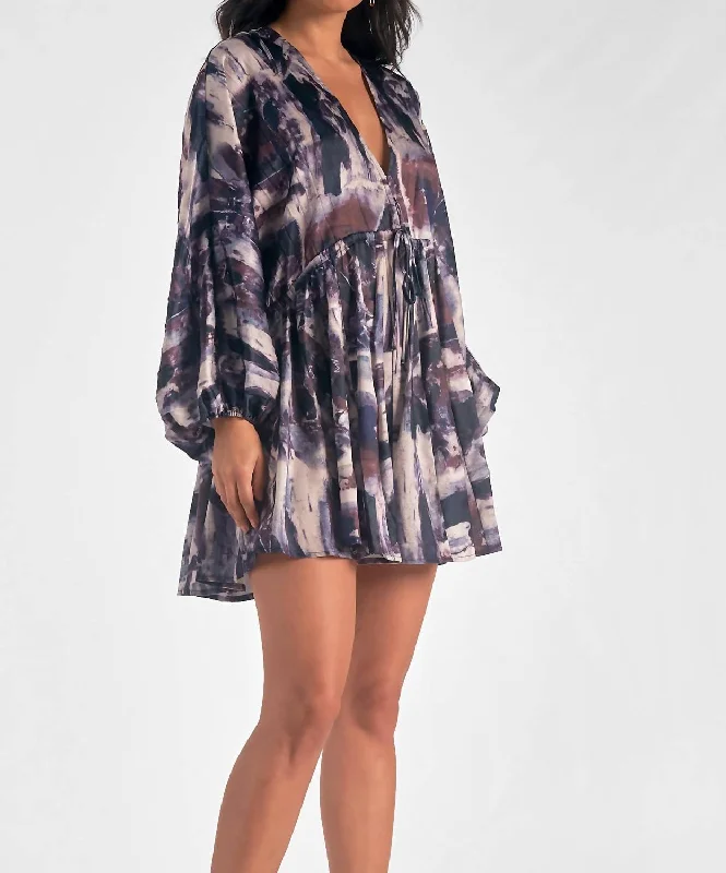 Final Markdown Long Sleeve Print Dress In Blue Marble