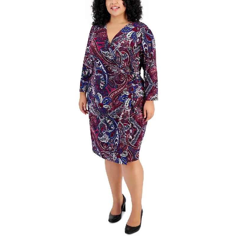 Instant Discount Plus Womens Wrap Printed Wrap Dress