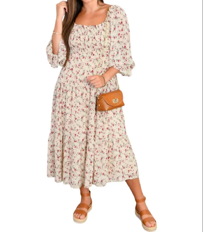 New Deals Meadow Muse Floral Midi Dress In White
