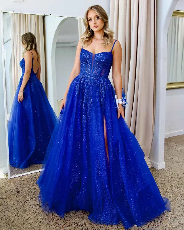 Super Deal Iris Corset Lace Gown - Royal Blue