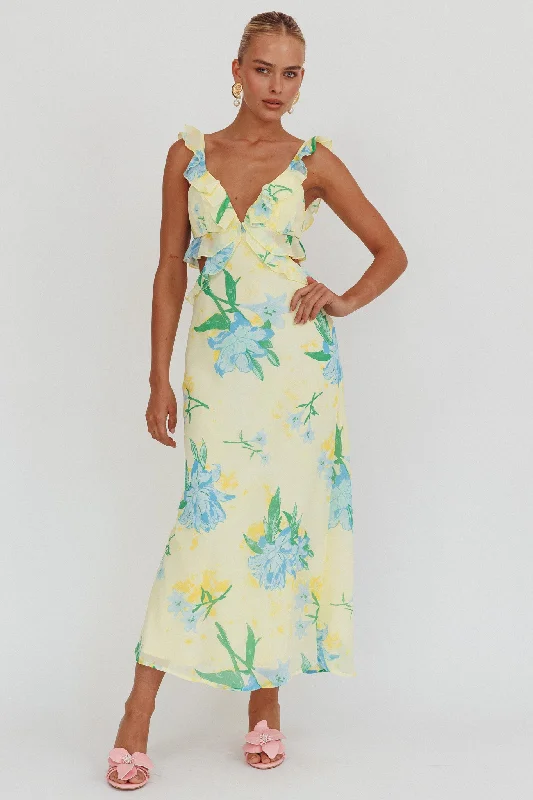 Must-Have Deals Second Chances Ruffle Trim Maxi Dress Lily Blue