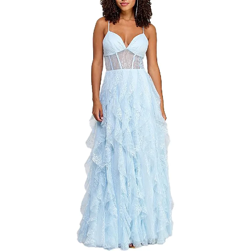 Super Savings Juniors Womens Ruffled Coreset Seamed Evening Dress