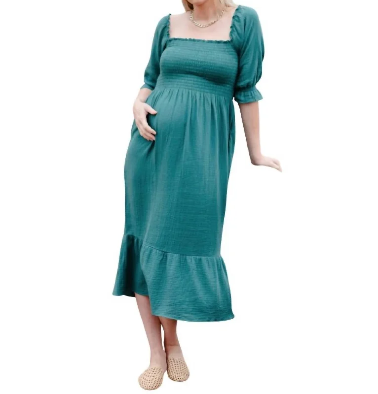 Limited Availability Smocked Muslin Dress In Teal
