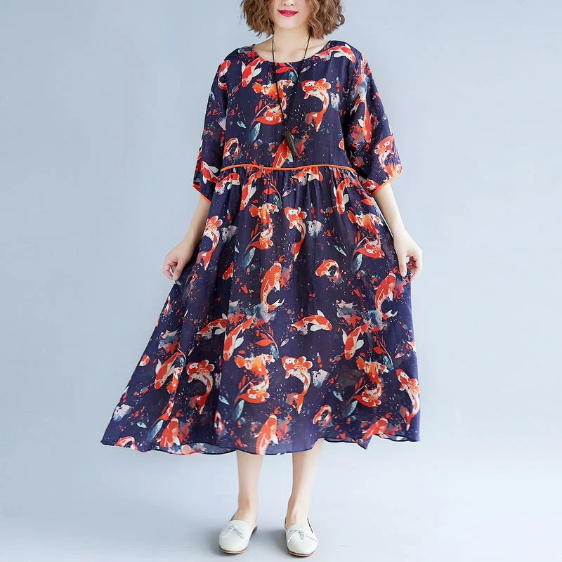 Early Bird Discount fine print holiday dress o neck long dress Extra large hem holiday dress Early Bird Discount fine print holiday dress o neck long dress Extra large hem holiday dress