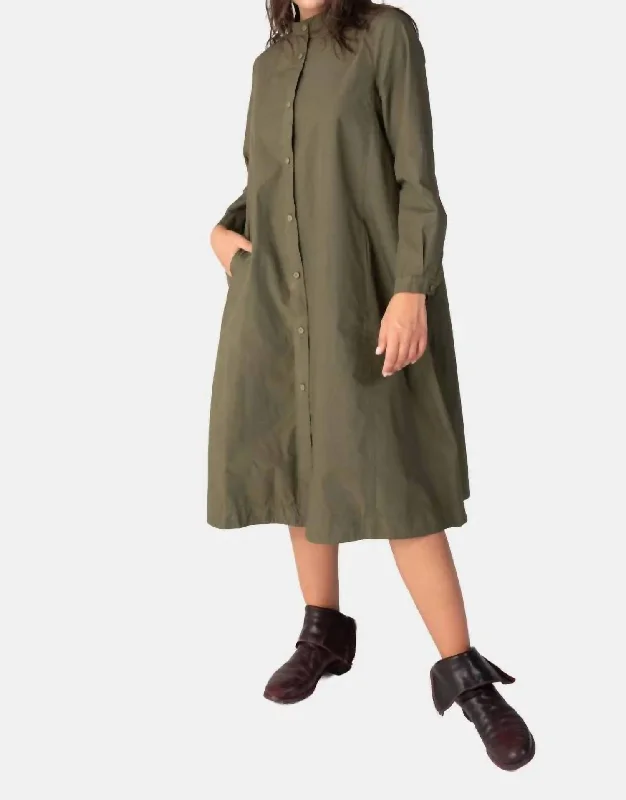 Best Deals Long Sleeve Button Front Dress In Olive