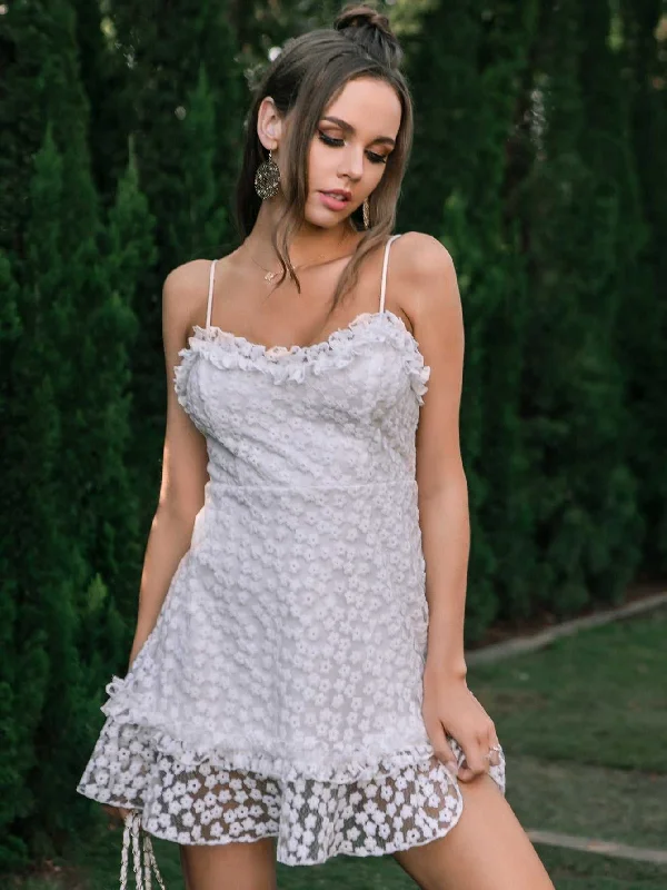 Crazy Deals KittenAlarm - Frill Trim Embroidered lace Mesh Cami Dress