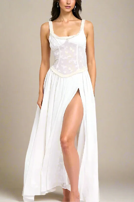 Discount Mania Collins Bodycon Maxi Dress - Pearl White