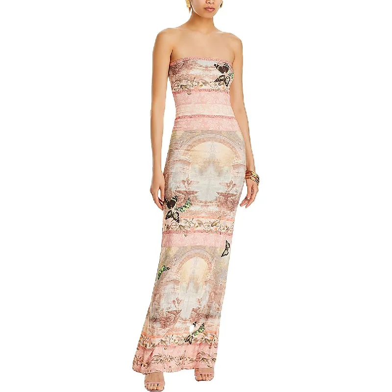 Lowest Prices Womens Art Print Strapless Maxi Dress