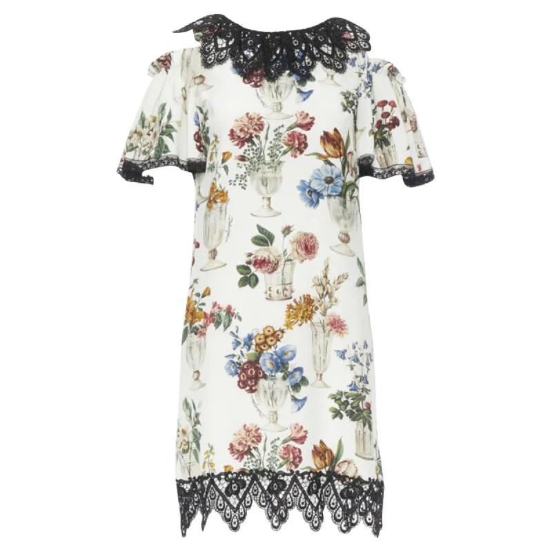 Bargain Prices Dolce & Gabbana silk vase floral lace shoulder dress