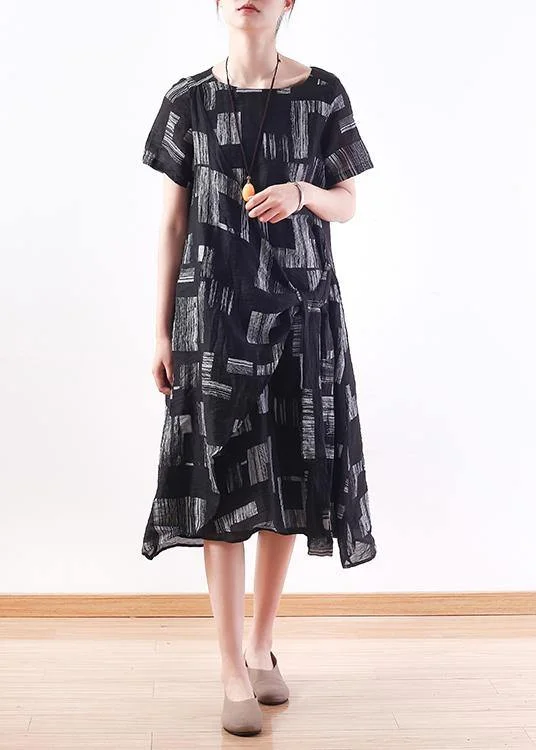 Special Promotion Beautiful black linen clothes tie waist long summer prints Dresses Special Promotion Beautiful black linen clothes tie waist long summer prints Dresses