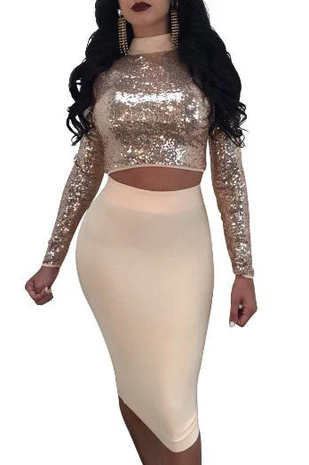 Lowest Price Two Piece Long Sleeves Sequins Convertible Party Dress
