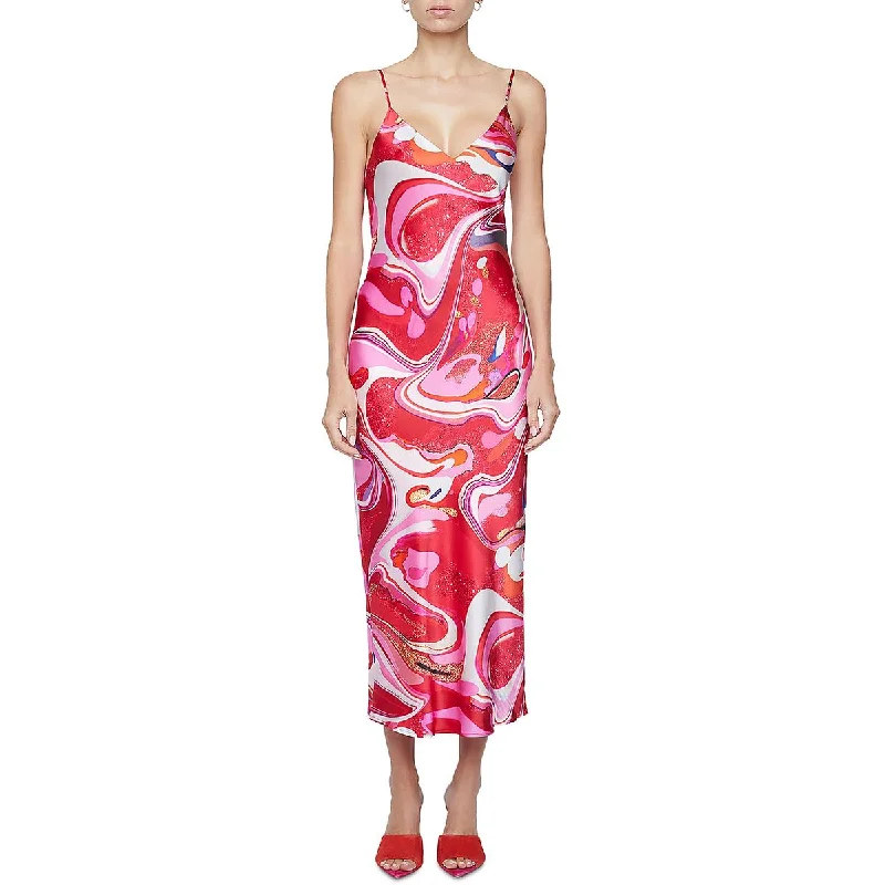 Price Break Womens Pattern V-Neck Slip Dress