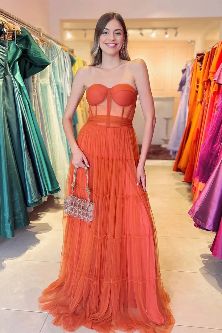 Deal of the Day Sheer Empire Tulle A-Line Sweetheart Party Prom Dress
