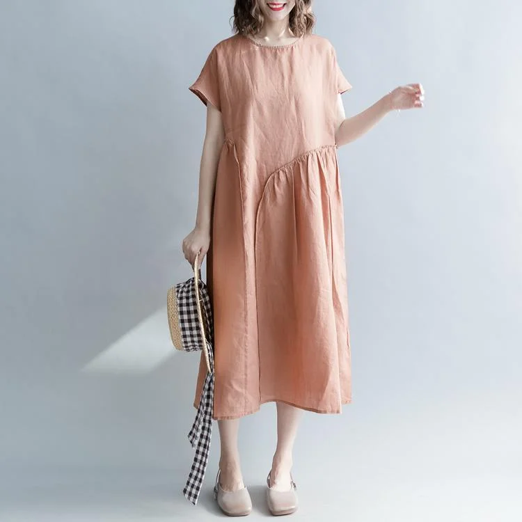 Bargain Prices Fine brown long linen dresses plus size clothing o neck patchwork gown Elegant short sleeve baggy dresses Bargain Prices Fine brown long linen dresses plus size clothing o neck patchwork gown Elegant short sleeve baggy dresses