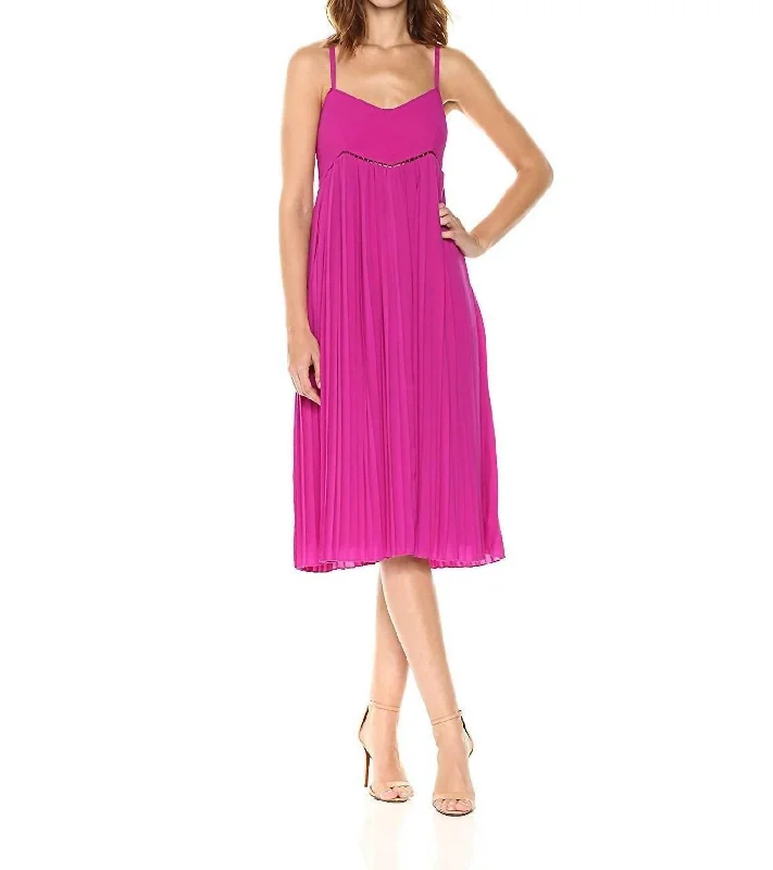 Buy Now Vereda Pleated High Waist Spaghetti Strap Midi Dress In Pink