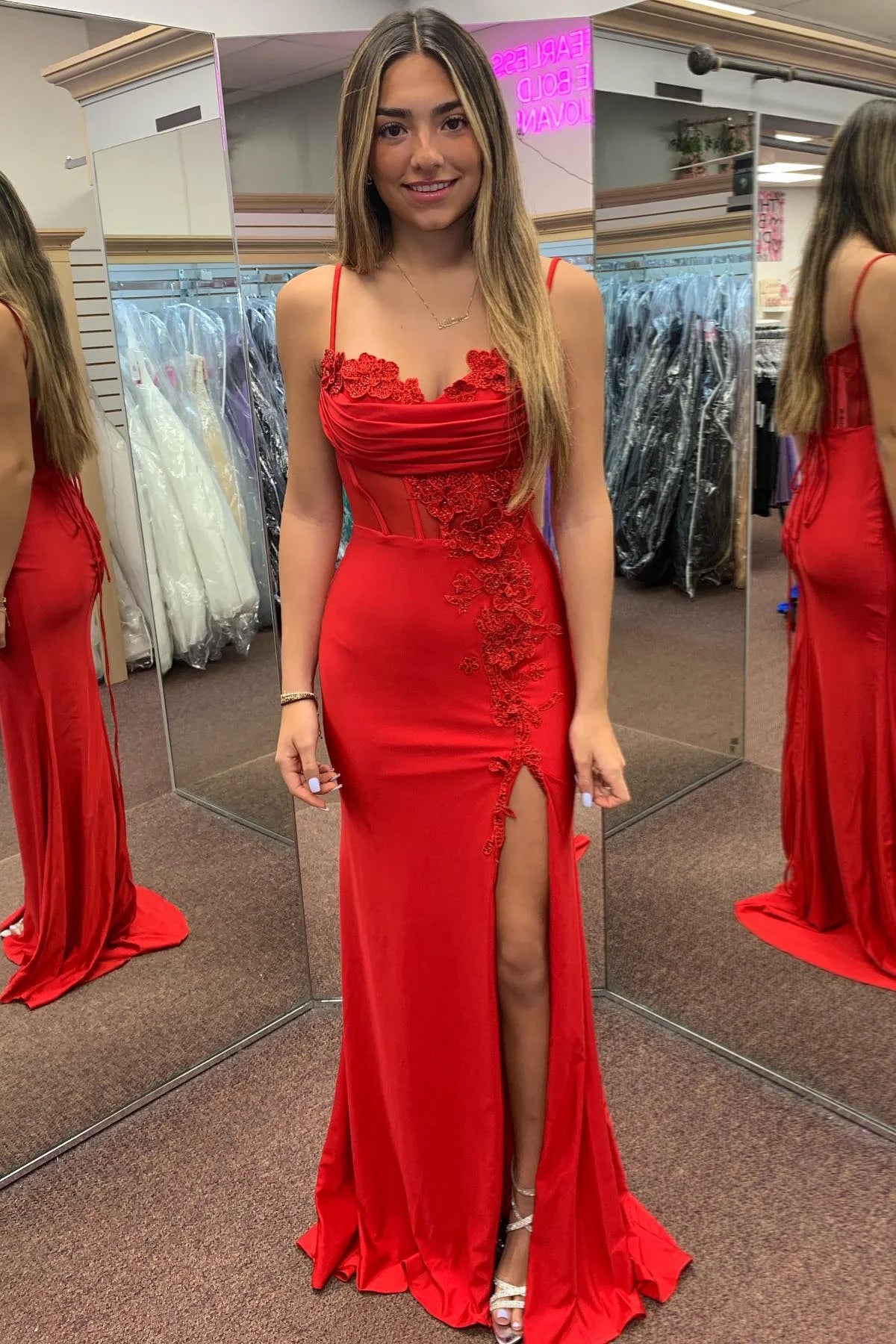 Today's Special Sexy Red Sweetheart Appliques Mermaid Prom Dress