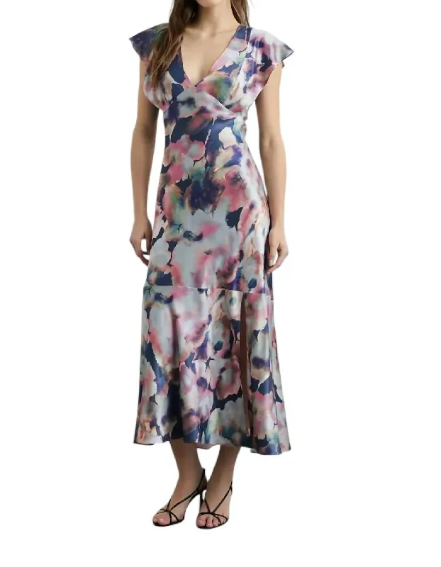 Lowest Prices Feminine Floral Satin Dress In Midnight Verbena